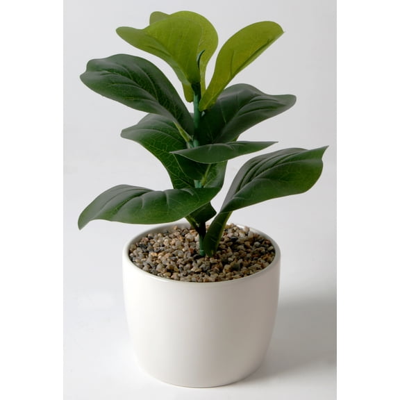 Mainstays 13" Artificial Plant Faux Fiddle Leaf in White Ceramic Vase