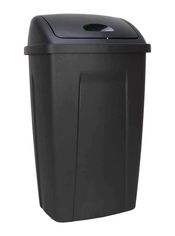 Mainstays 13 Gallon Trash Can, Plastic Swing Top Kitchen Garbage Trash Can, Black