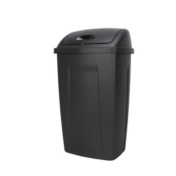 Mainstays Kitchen Trash Can, 13 Gallon Plastic Garbage Bin with Swing Top Lid, Black