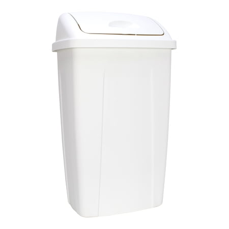 Mainstays 13 Gallon Trash Can, Plastic Swing Top Kitchen Trash Can, White