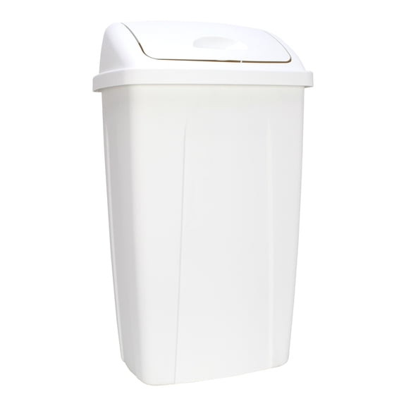 Mainstays Kitchen Trash Can, 13 Gallon, Plastic Swing Top Garbage Bin, White