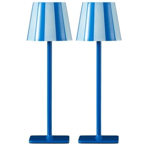 Mainstays 13 in Indoor/Outdoor Rechargeable Blue Stripe Table Lamp, 2-Pack