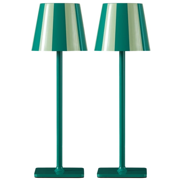 Open Box Mainstays 13" Indoor/Outdoor Rechargeable Green Stripe Table Lamp 2 Pack