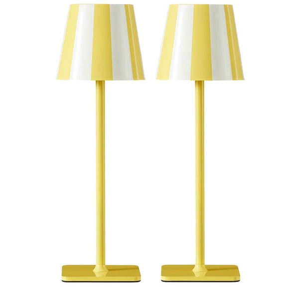 Mainstays Table Lamp 2 Pack, 13 in Rechargeable Indoor/Outdoor Yellow Stripe Accent Lamps