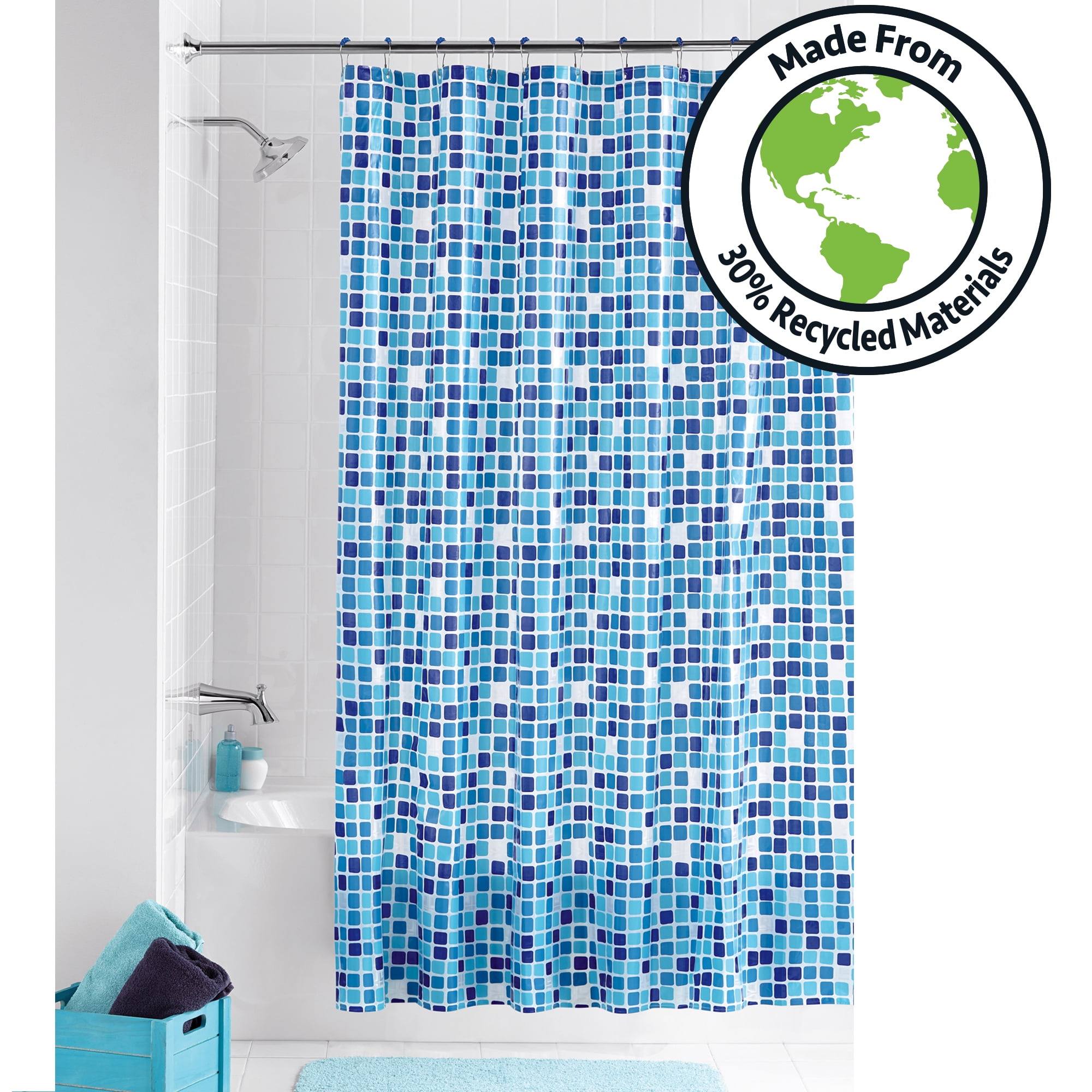 Mainstays 13Piece Mosaic Ecofriendly Waterproof PEVA Shower Curtain