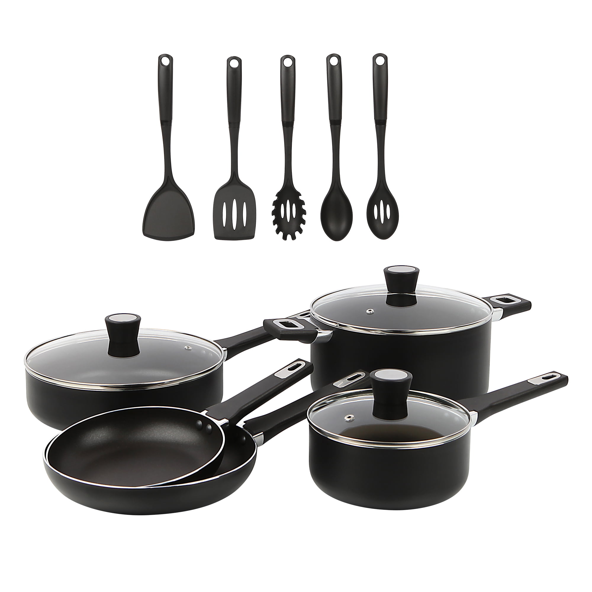 13-Piece Black Nonstick Aluminum Alloy Cookware Set with Nylon Tools