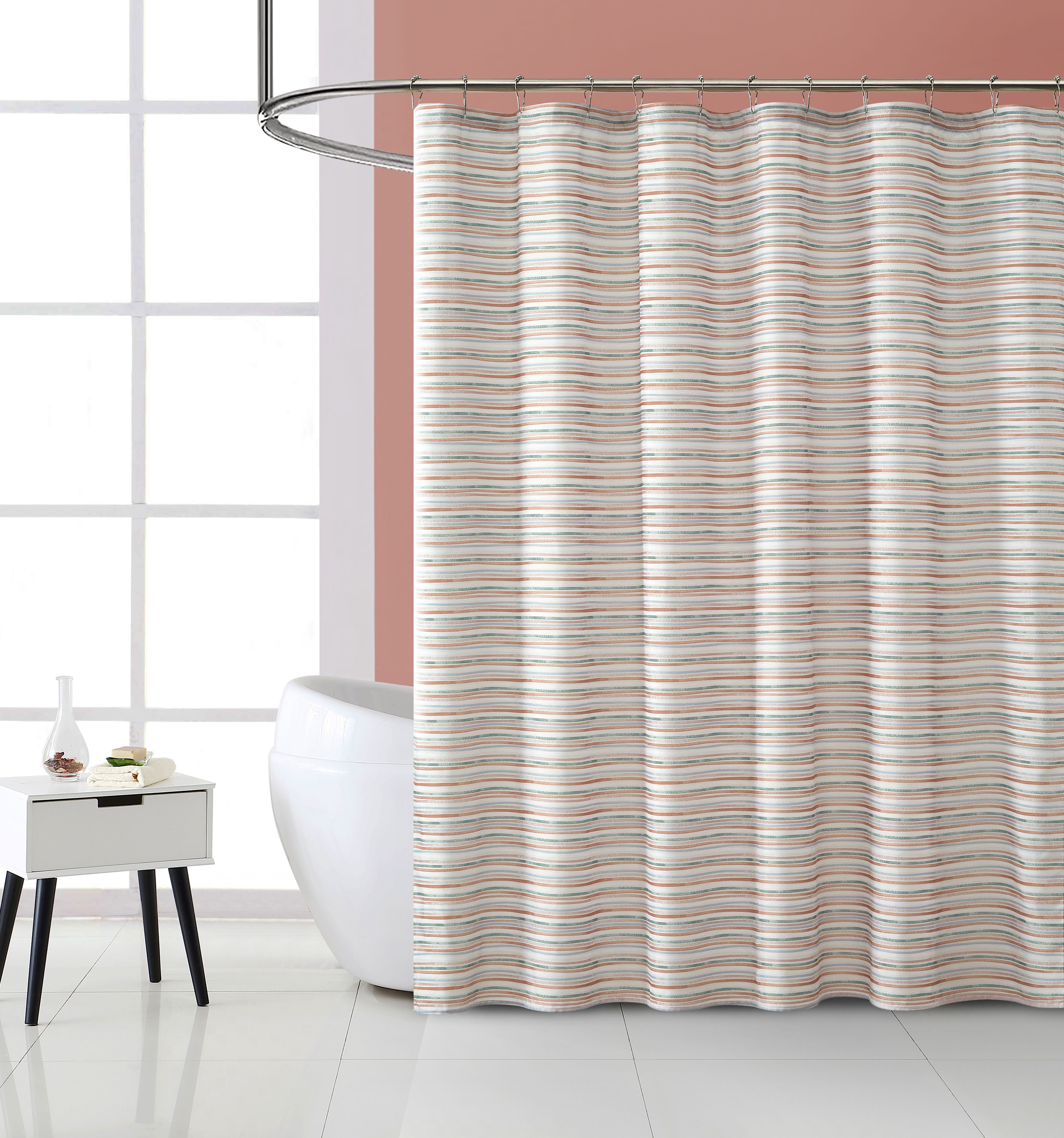 Mainstays 13-Piece Stripe Fabric Shower Set, Multicolor Brown