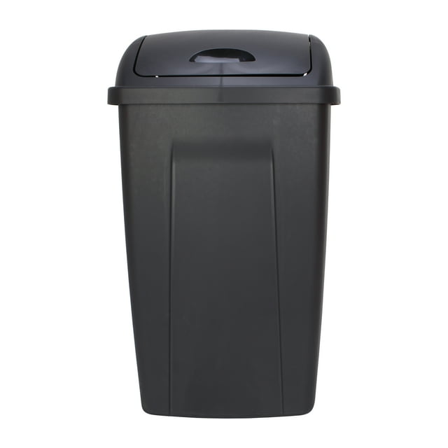 Mainstays 13 gal Plastic Swing Top Lid Kitchen Garbage Trash Can, Black