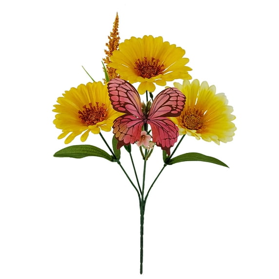 Mainstays 13 inches Indoor Artificial Gerbera Daisy Butterfly Pick, Yellow Color.