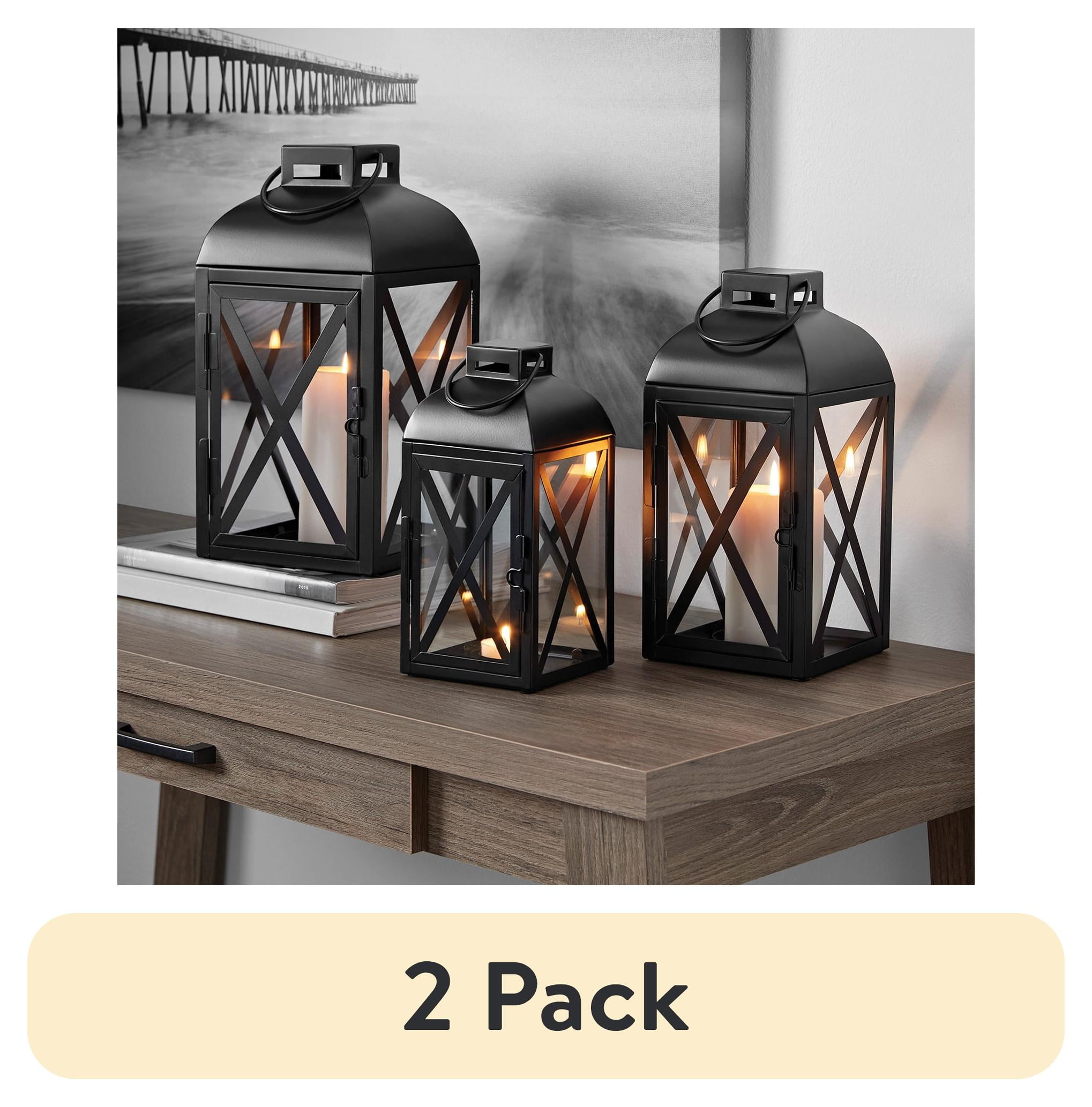 Large Black Metal and Glass Hanging Candle Lantern
