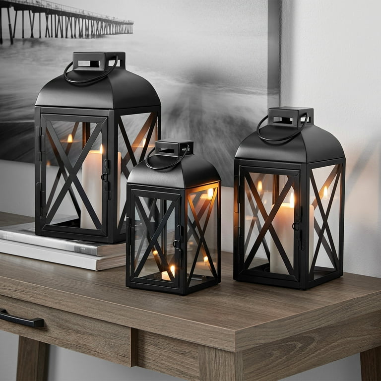 Mainstays Decorative Black Metal Pillar Candleholder Lantern, 14