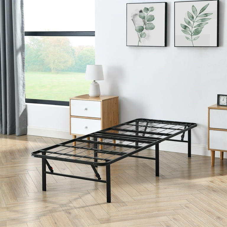 Mainstays Twin XL 14 High Profile Foldable Steel Platform Bed Frame with Storage Space Under Frame No Box Spring Required Black