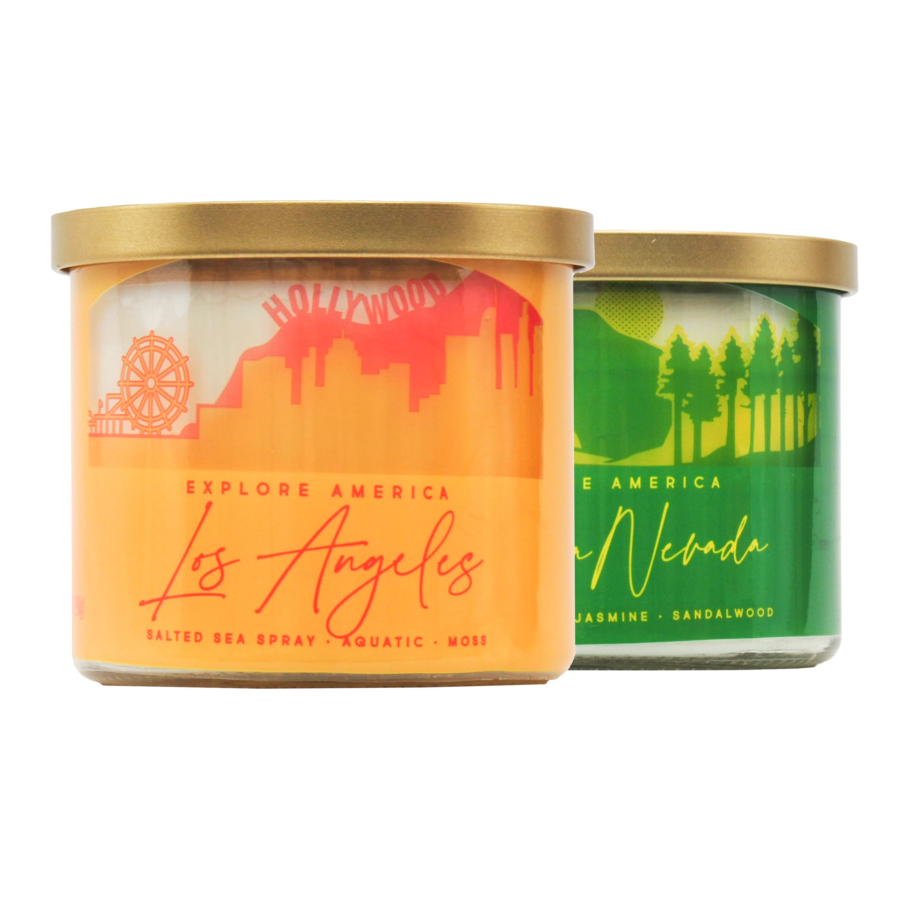 Mainstays 14 Ounce 3 Wick Candles Los Angeles and Sierra Nevada Wraps