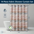 thumbnail interactive-video image 1 of Mainstays 14-Piece Abstract Wave Shower Curtain Set – 72" x 72" Fabric Curtain, PEVA Liner & Metal Hooks, Moisture-Repellent, Machine Washable, 1 of 11