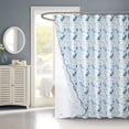 thumbnail image 1 of Mainstays 14 Piece Green and Blue Floral Scallop Shower Curtain Set – 72" x 72" Faux Linen Fabric, Waterproof PEVA Liner & Metal Hooks, Machine Washable, 1 of 9