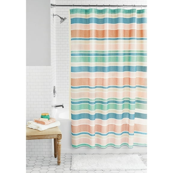 Mainstays 14-Piece Colorful Stripe Shower Curtain Set with Hooks & Waterproof Liner  Machine Washable, 72"x72