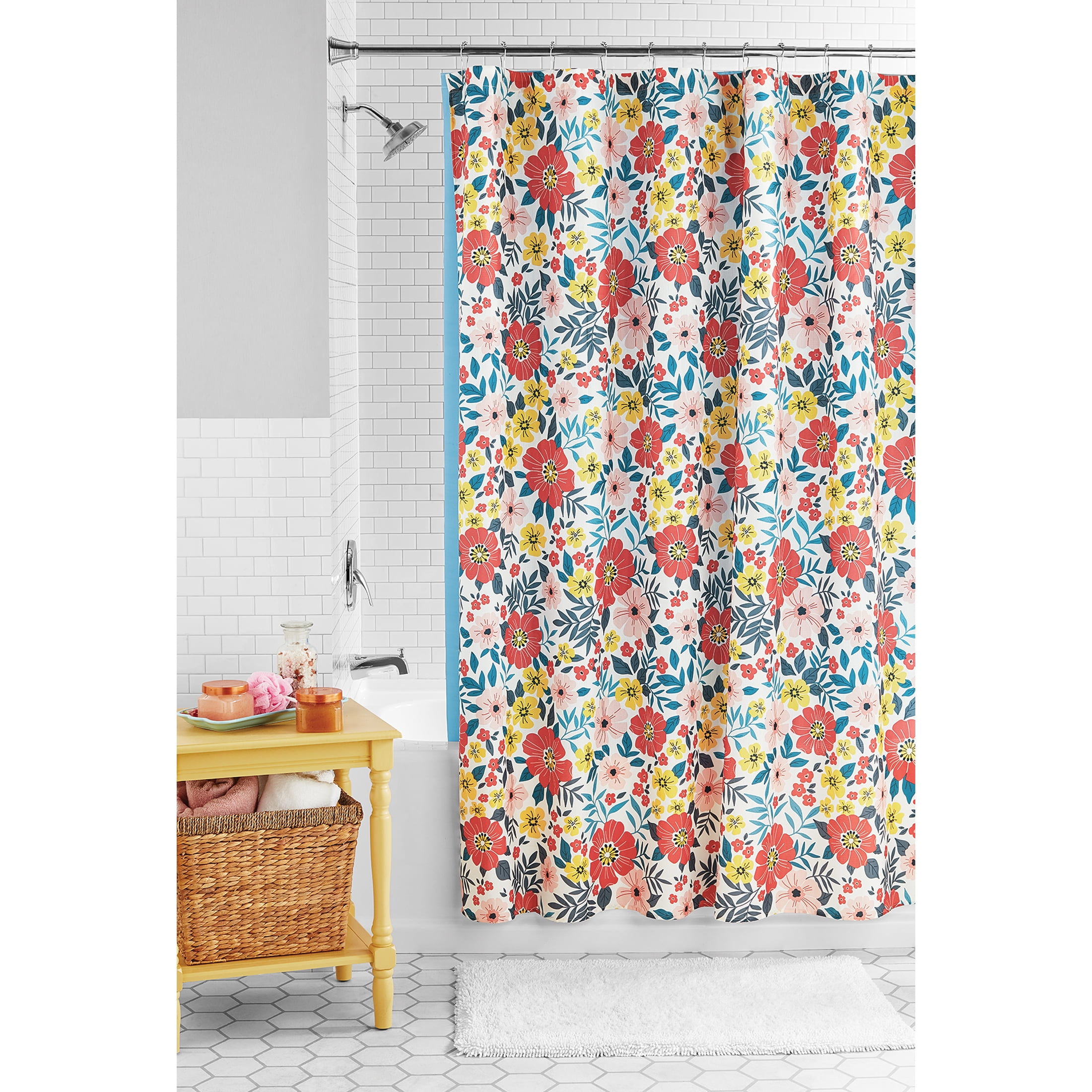 Mainstays 14-Piece Pink Floral Shower Curtain Set – 72