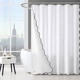 thumbnail image 1 of Mainstays 14 Piece Black and White Scallop Shower Curtain Set – 72" x 72" Faux Linen Fabric, Waterproof PEVA Liner & Metal Hooks, Machine Washable, 1 of 12