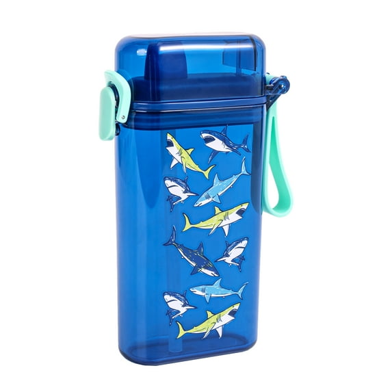 Mainstays 14 fl oz Novelty Water Bottle, Shark, Blue, with Handle, Silicone Straw