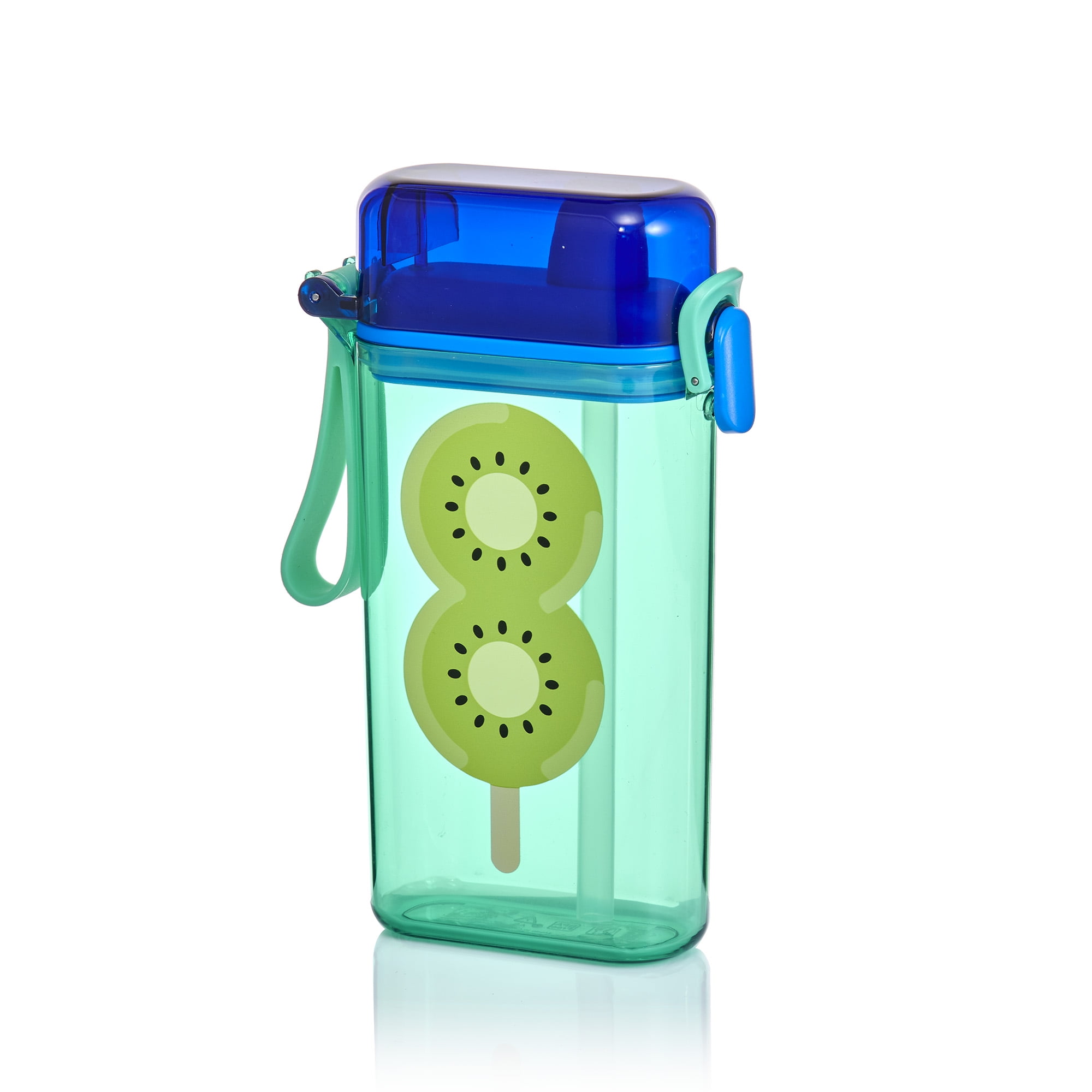 Mainstays 14oz Plastic Water Bottle with Flip Top Lid and Sipper Straw, Green Kiwi Fruit