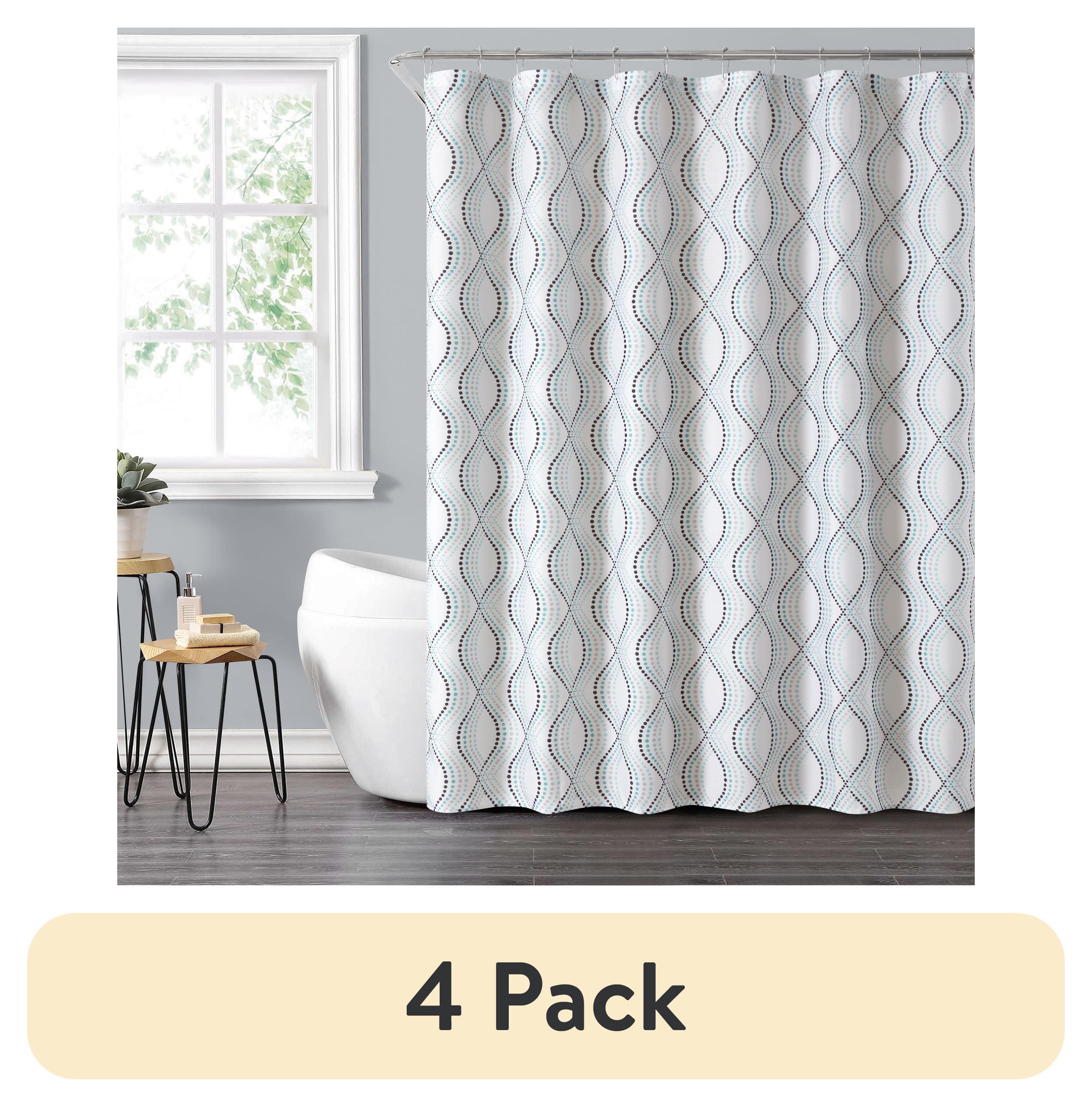 Blue Dot Fabric Shower Curtain Set with Hooks and Liner, 72 x 72 inches