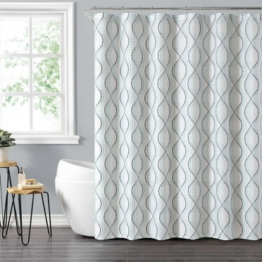 Mainstays 14pc Fabric Shower Curtain Set, with Hooks and Liner, Blue Dot Design, 72 x 72 inches