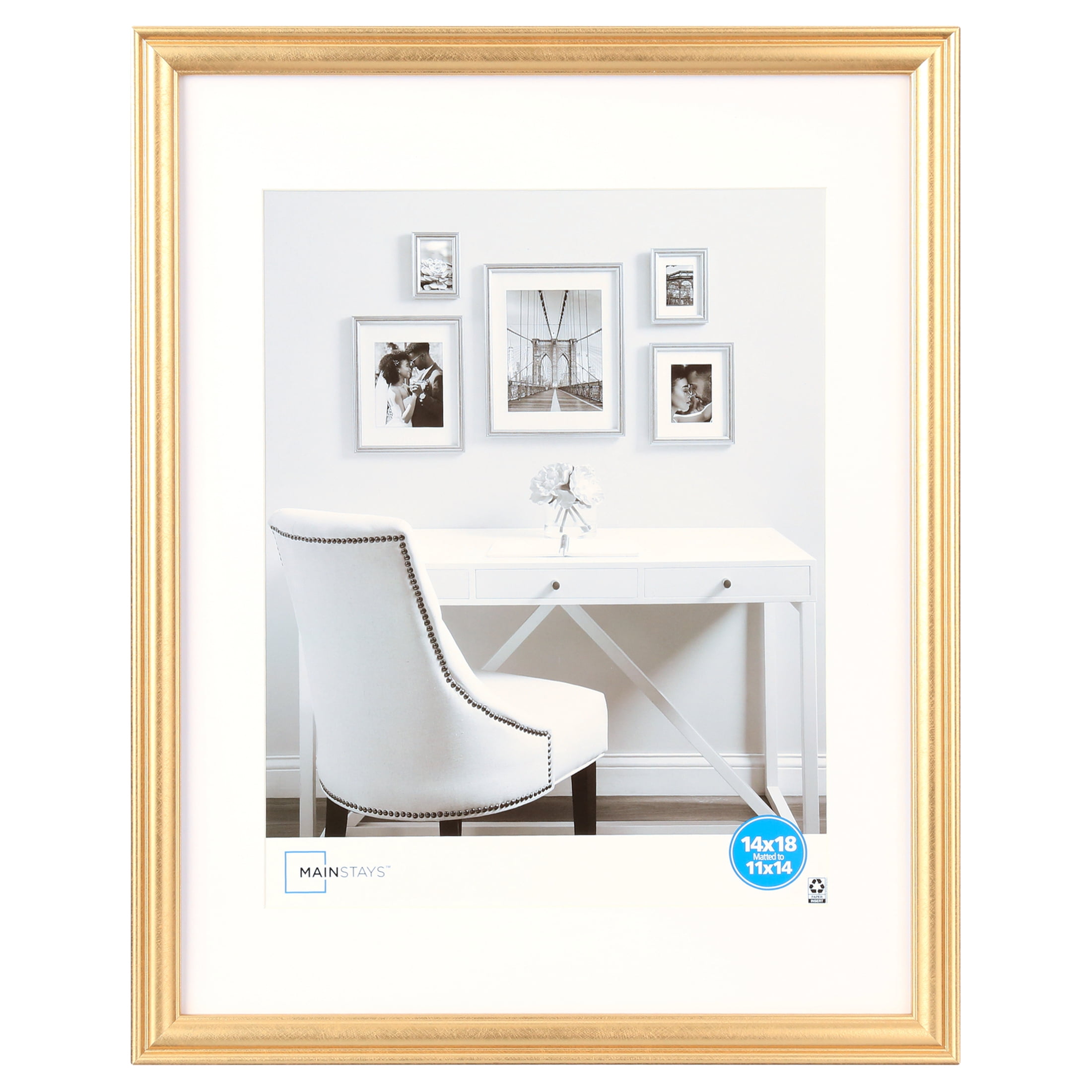 Gold 14x18 Matted to 11x14 Traditional Wall Picture Frame