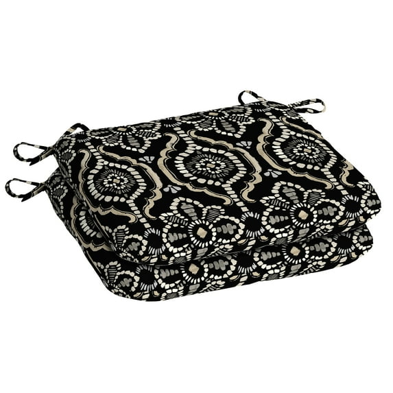 Mainstays 15.5"D x 17"W Black Medallion Rectangle Outdoor Seat Pad (2 Pack)