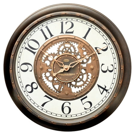 Mainstays 15.5" Indoor Round Aged Bronze Arabic Number Industrial Gear Analog Wall Clock