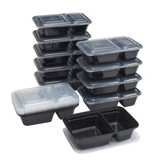 Mainstays 15-Pack Meal Prep Containers with 2 Compartments and Lids, BPA-Free, Leak-Resistant, Microwave and Dishwasher Safe, Best Used for Leftover Storage and Reheating
