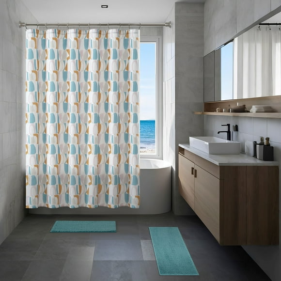 Mainstays 15-Piece Green Geometric Shower Curtain Set with Bath Rugs and Hooks