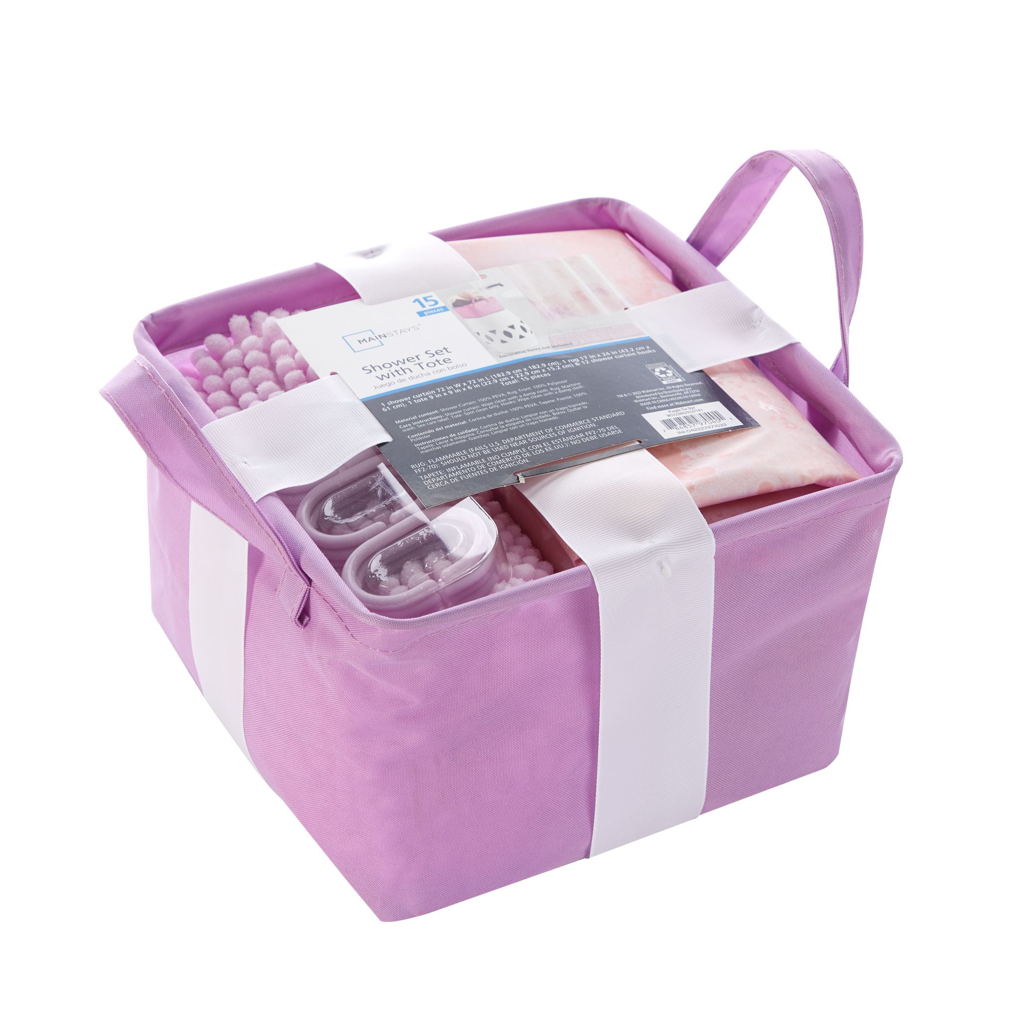 Mainstays 15 Piece Shower Tote Set Purple Tie dye Print with