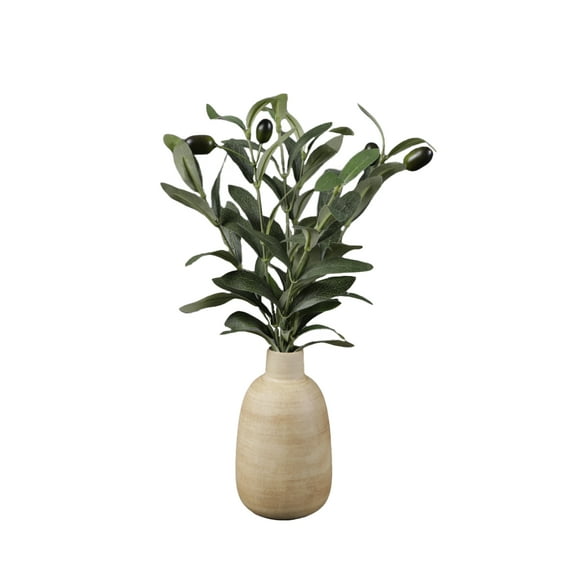 Mainstays 15 in Artificial Olive Plant in Wood-Finish Ceramic Vase