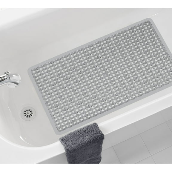 Mainstays 15" x 27" Mildew Resistant Soft on Feet Ring Textured Bathtub Mat with Suction Cups, Gray