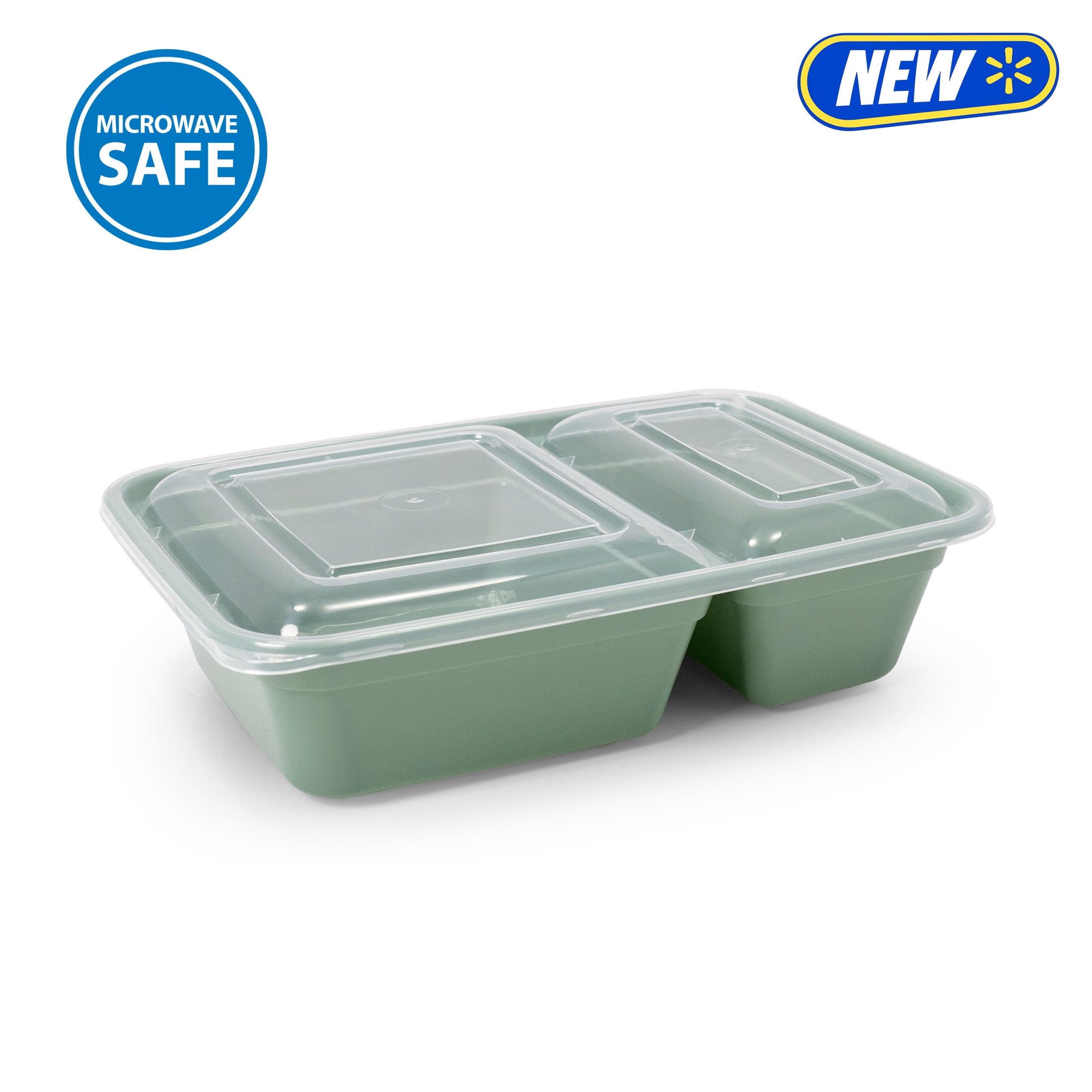 Mainstays 15-Pack 2-Compartment BPA-Free Meal Prep Food Storage Containers, Green Sage
