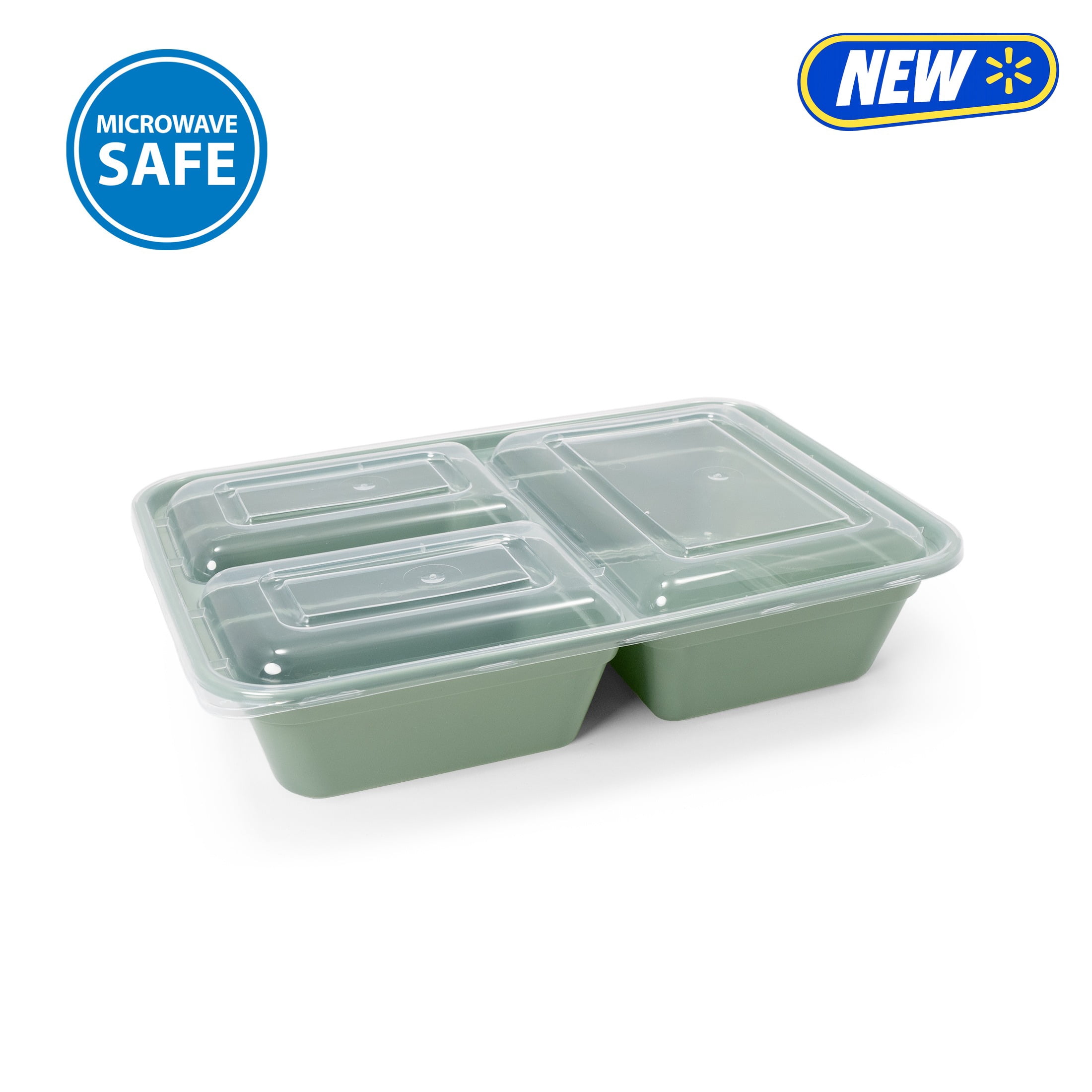 Mainstays 15-Pack 3-Compartment BPA-Free Meal Prep Food Storage Containers, Green Sage