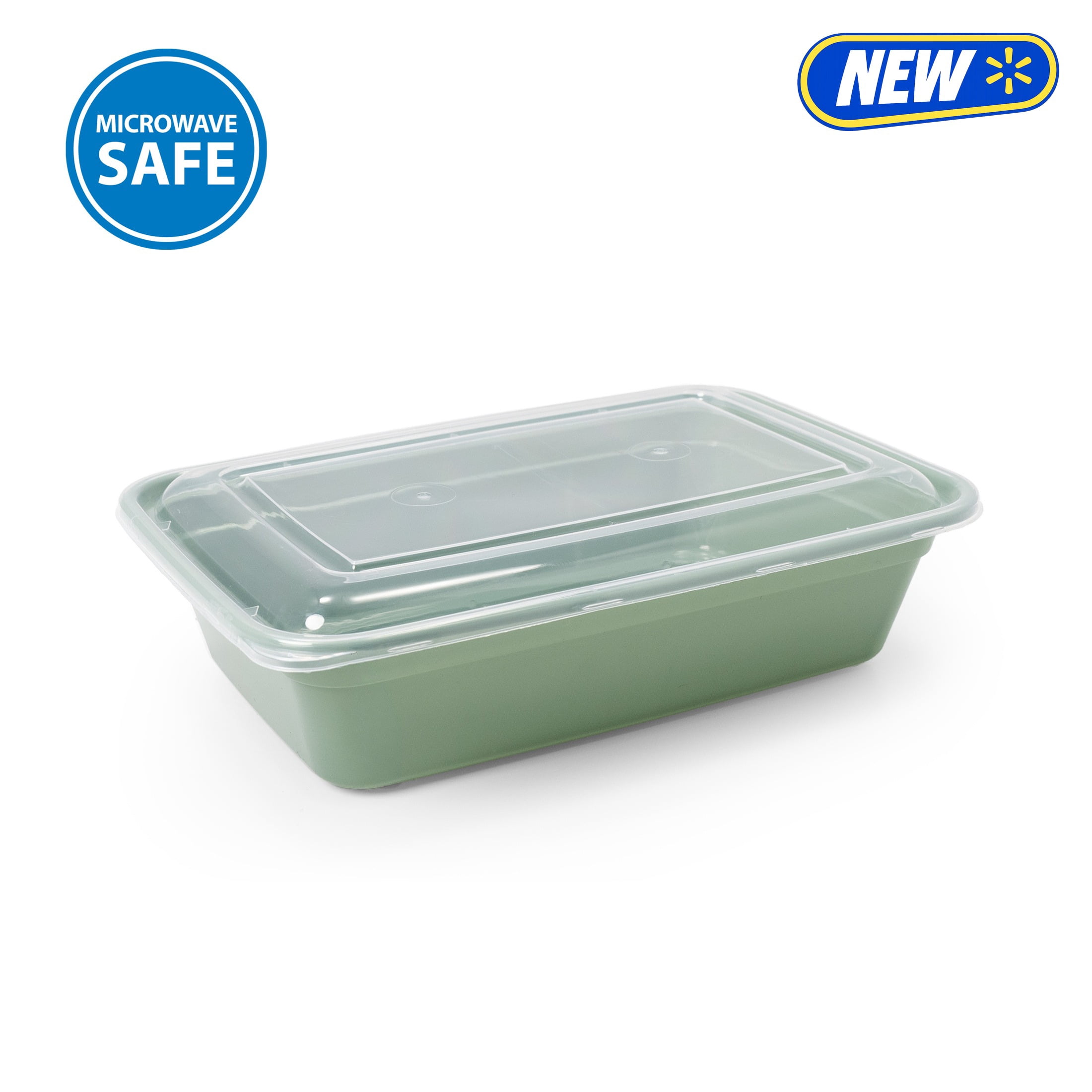 Mainstays 15-Pack 1-Compartment BPA-Free Plastic Meal Prep Food Storage Containers, Green Sage