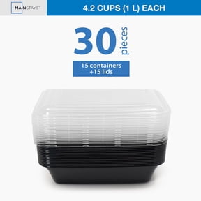 Mainstays 30-Piece (15 Containers + 15 Lids) Meal Prep, BPA-Free, Microwave and Dishwasher Safe