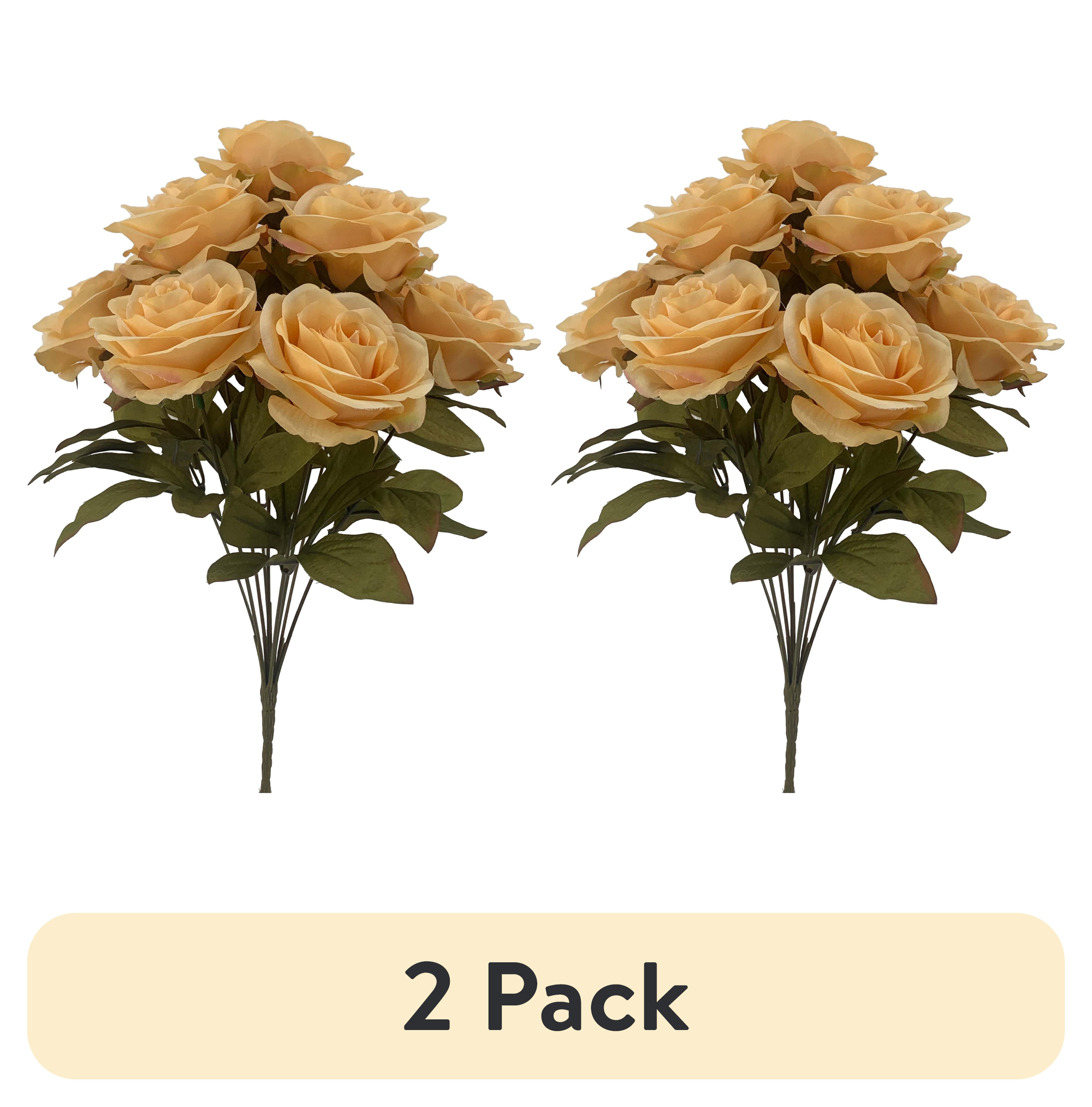 (2 pack) Mainstays 16.5in, Rose Bush, Champagne Color, Artificial ...
