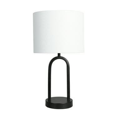 Mainstays 16.75"H Metal Black Arch Table Lamp with White Fabric Lamp Shade
