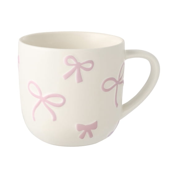 Mainstays 16.9-oz White & Pink Embossed Bow Glazed Ceramic Mug