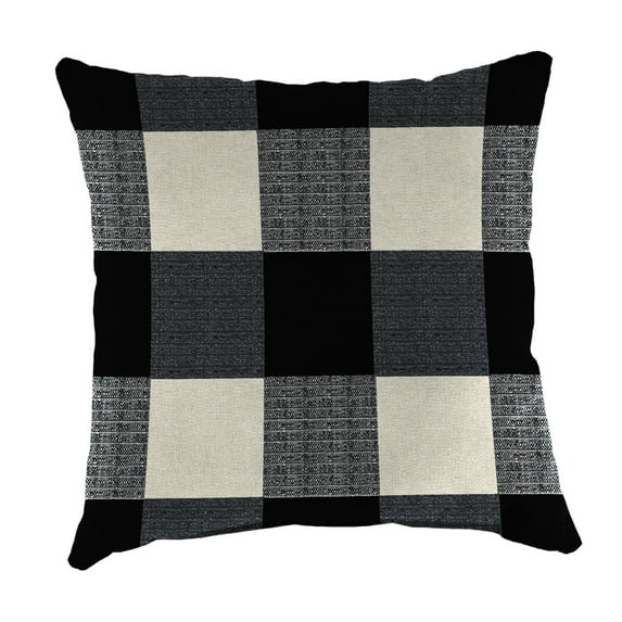 Mainstays 16" Black & White Outdoor Plaid Accessory Throw Pillow with Welt, Single Pillow