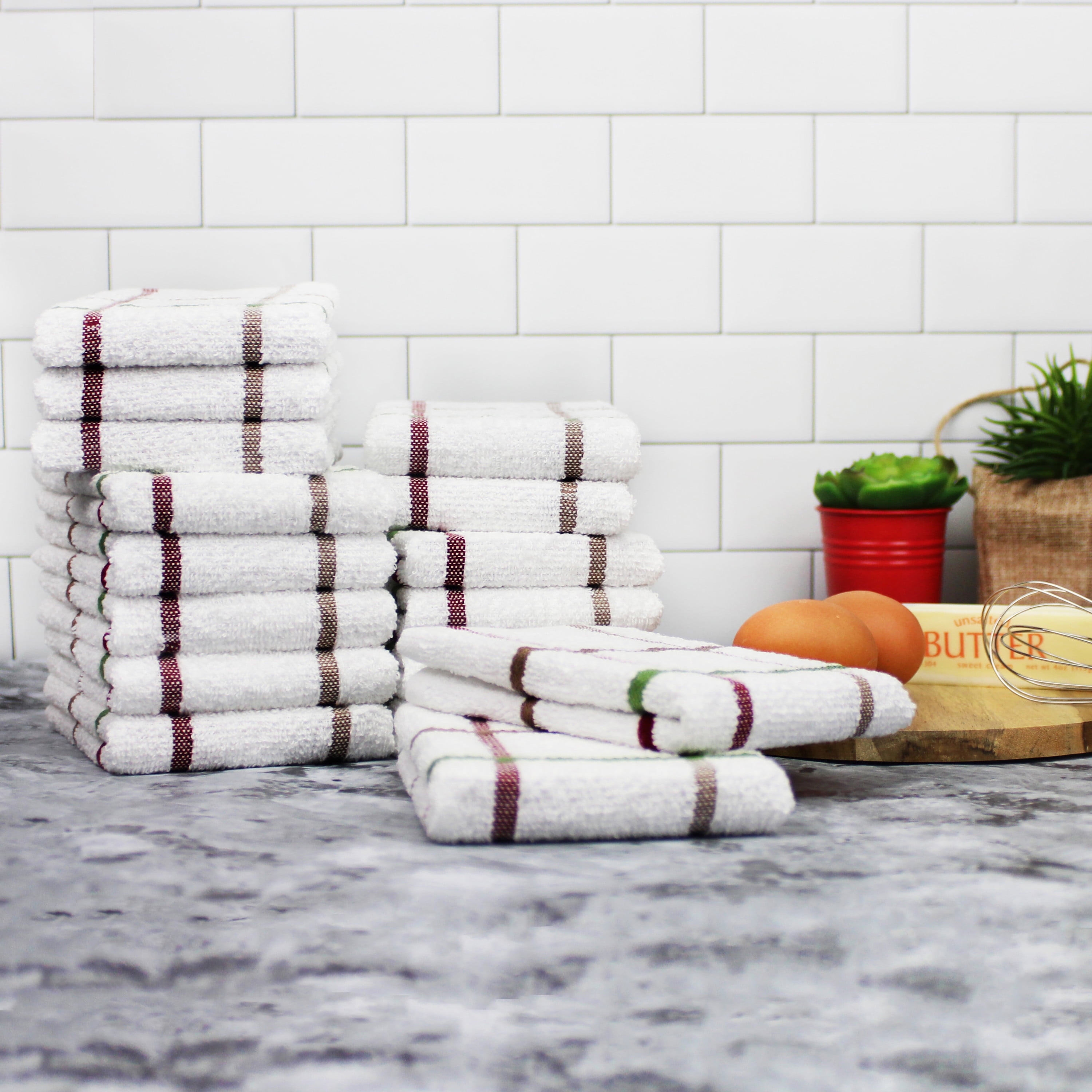 Mainstays, 16 Pack, Kitchen Dish Cloth Set, White with Multicolor