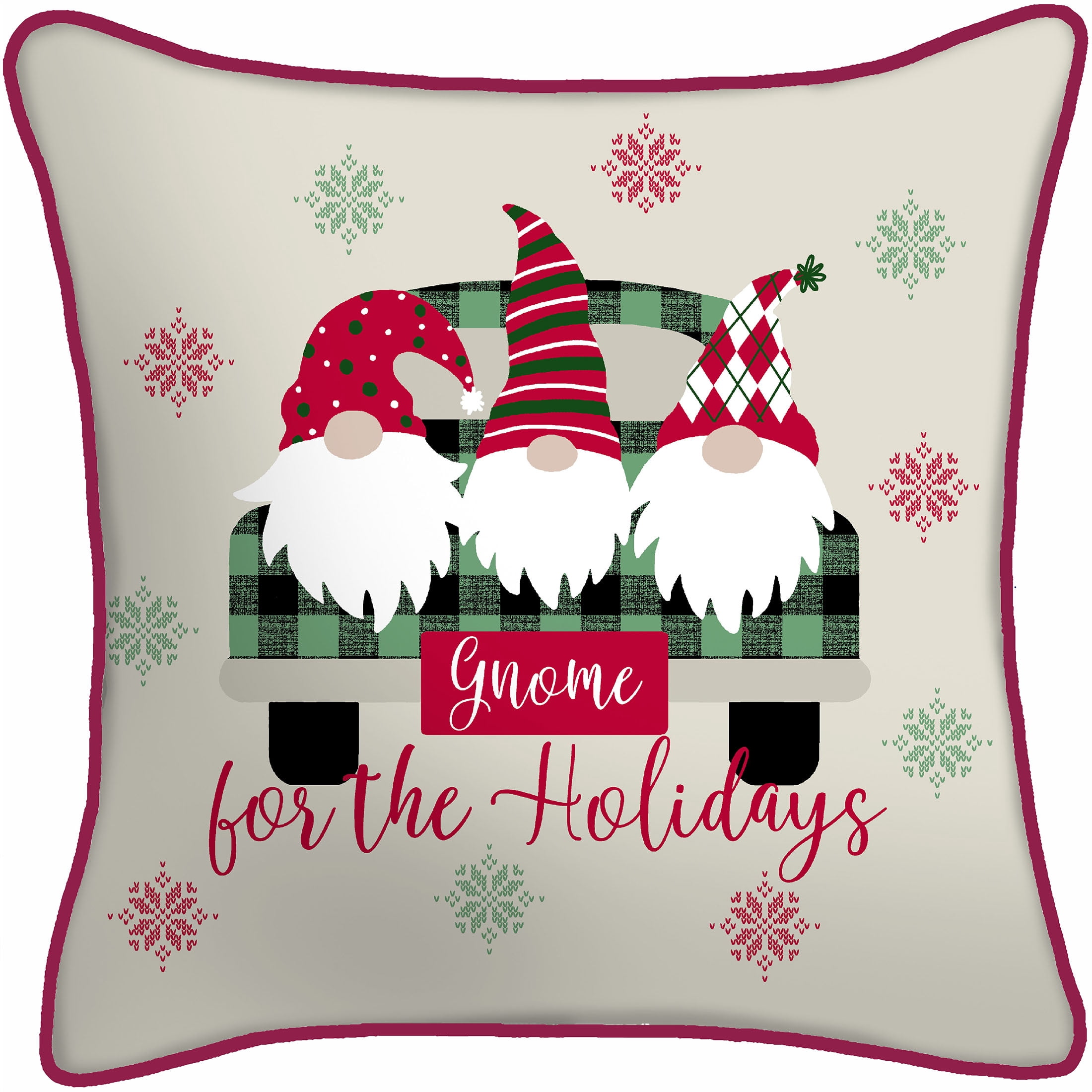 Mainstays 16" Reversible Holiday Gnome Outdoor Throw Pillow with Welt, Single Pillow