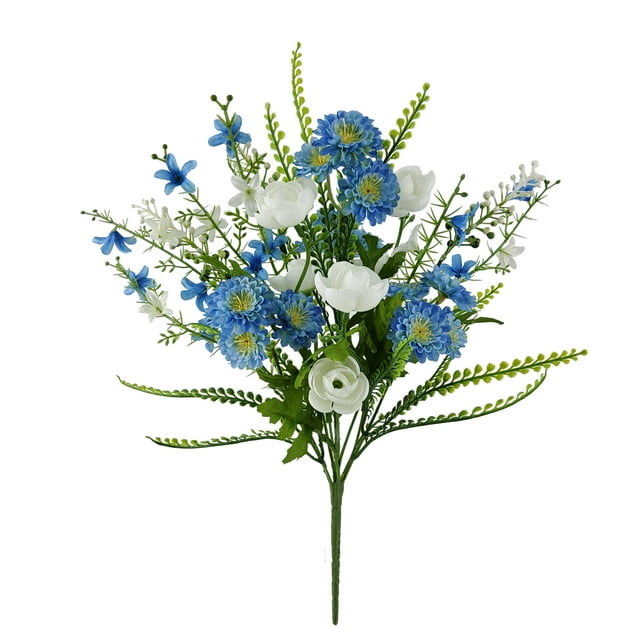 Mainstays 16 inches Indoor Artificial Scabiosa Mix Bush, Blue Color.