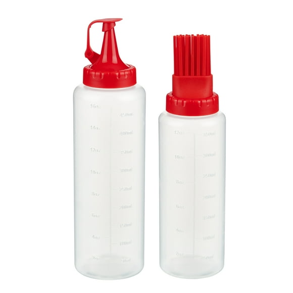 Mainstays 16 oz and 12 oz Squeezable Plastic Condiment Dispense Bottles, Red & Opaque