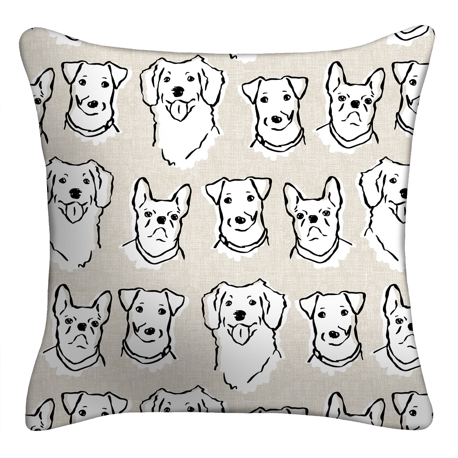 Mainstays 16" x 16" Dog Faces Decorative Outdoor Throw Pillow, Beige