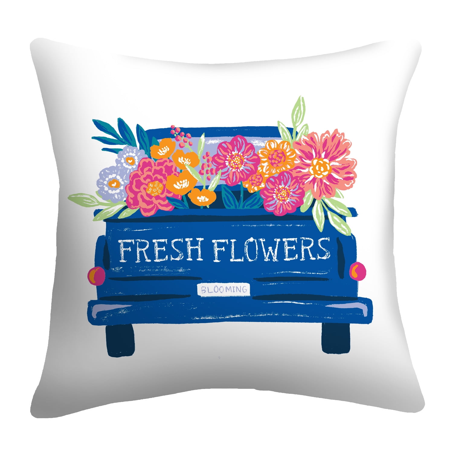 Mainstays 16" x 16" Flower Truck Decorative Outdoor Throw Pillow, Multicolor