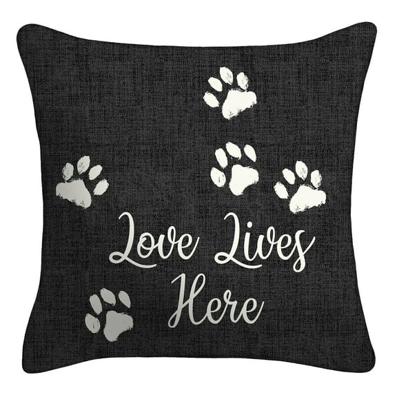 Mainstays 16" x 16" Love Lives Here Decorative Outdoor Throw Pillow, Black