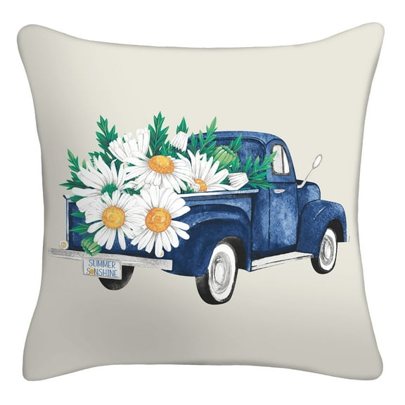 Mainstays 16" x 16" Reversible Daisy Truck Decorative Outdoor Throw Pillow, Navy